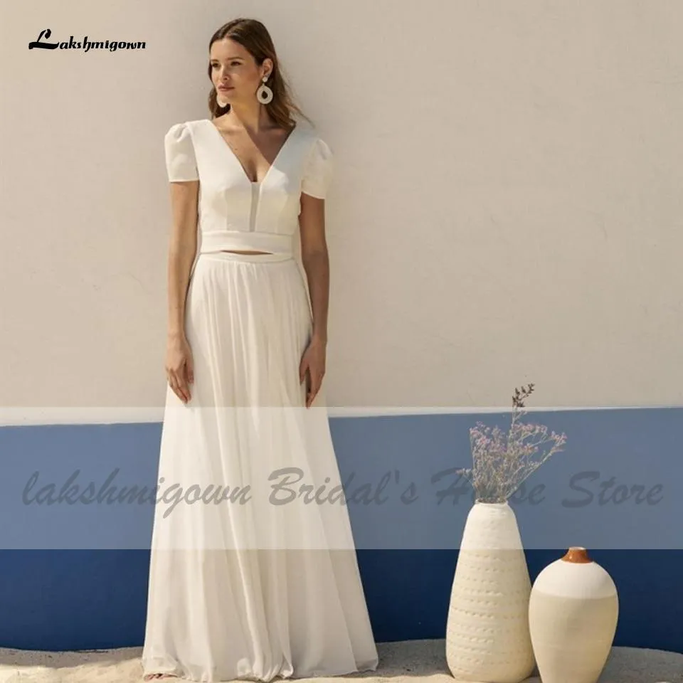 Roycebridal Chic Bridal 2 Piece White Wedding Dress Beach Summer