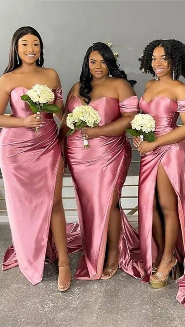 Roycebridal Floor Length Rose Pink Bridesmaid Dresses Off Shoulder Junior Maid Of Honor Dress