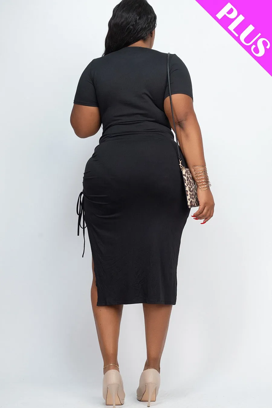 Ruched Short Sleeve Midi Dress
