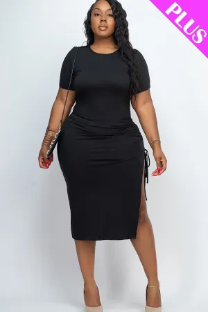 Ruched Short Sleeve Midi Dress