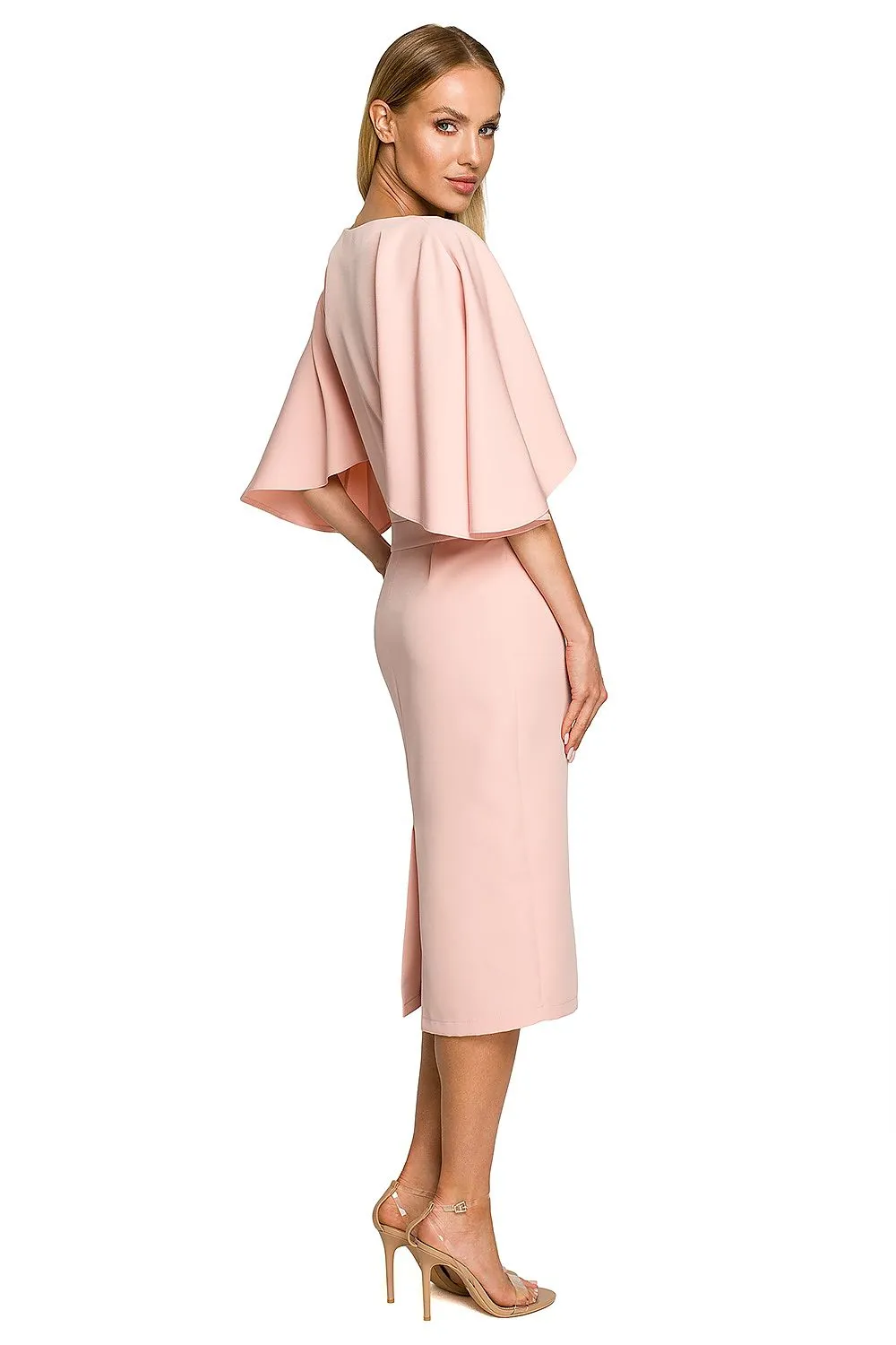 Ruffled Sleeve Fitted Cocktail Dress