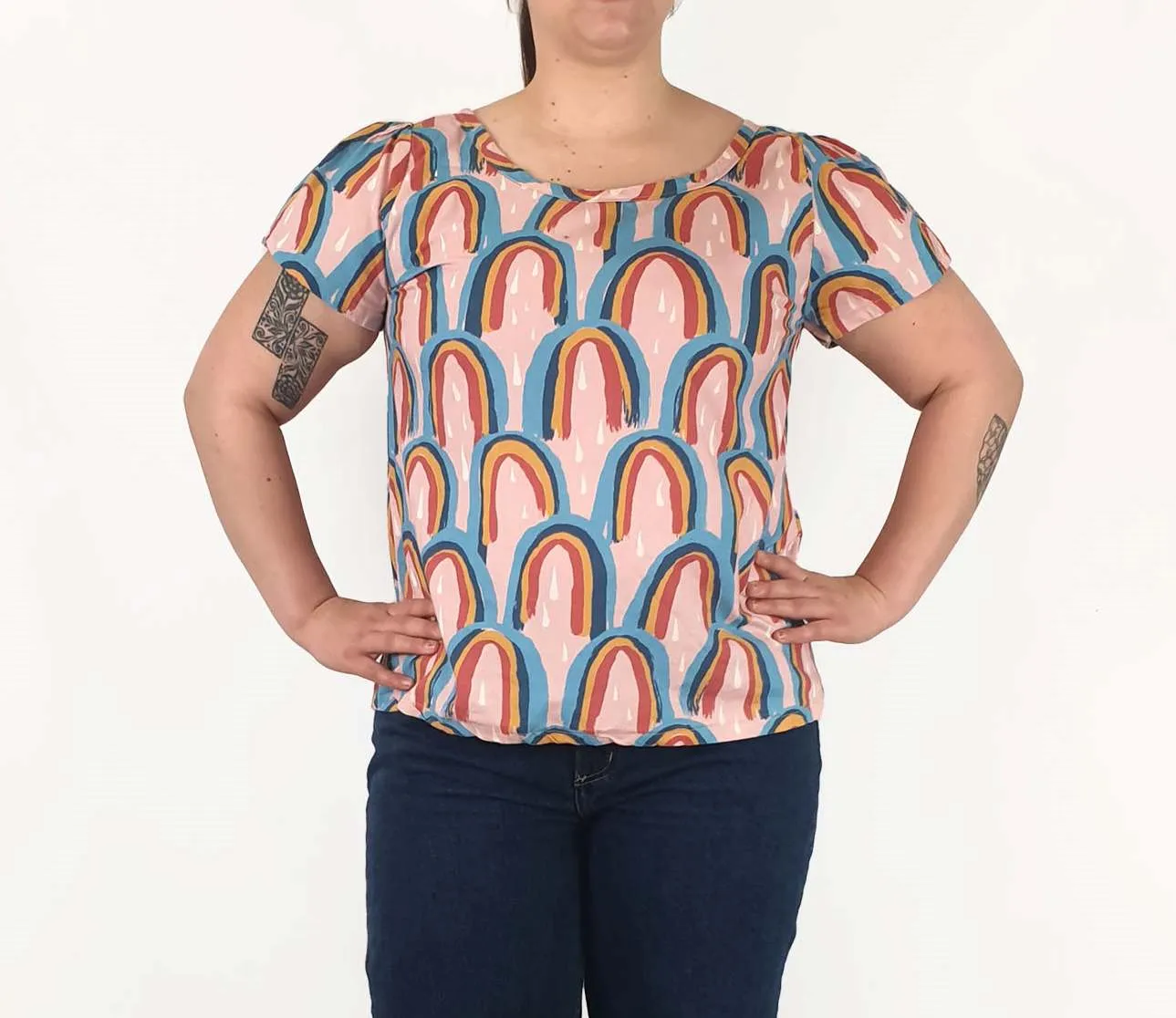 Rummage Style pink rainbow print top size 16