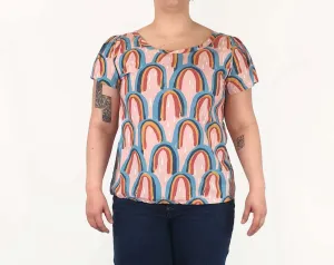 Rummage Style pink rainbow print top size 16