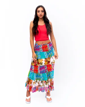 Seven tiered Long ruffle skirt. In Multi.