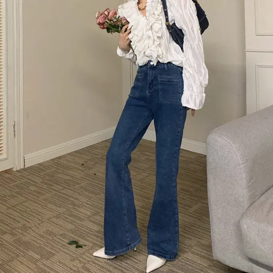 Sherraine Textured Long Sleeve   High Waist Jeans Set