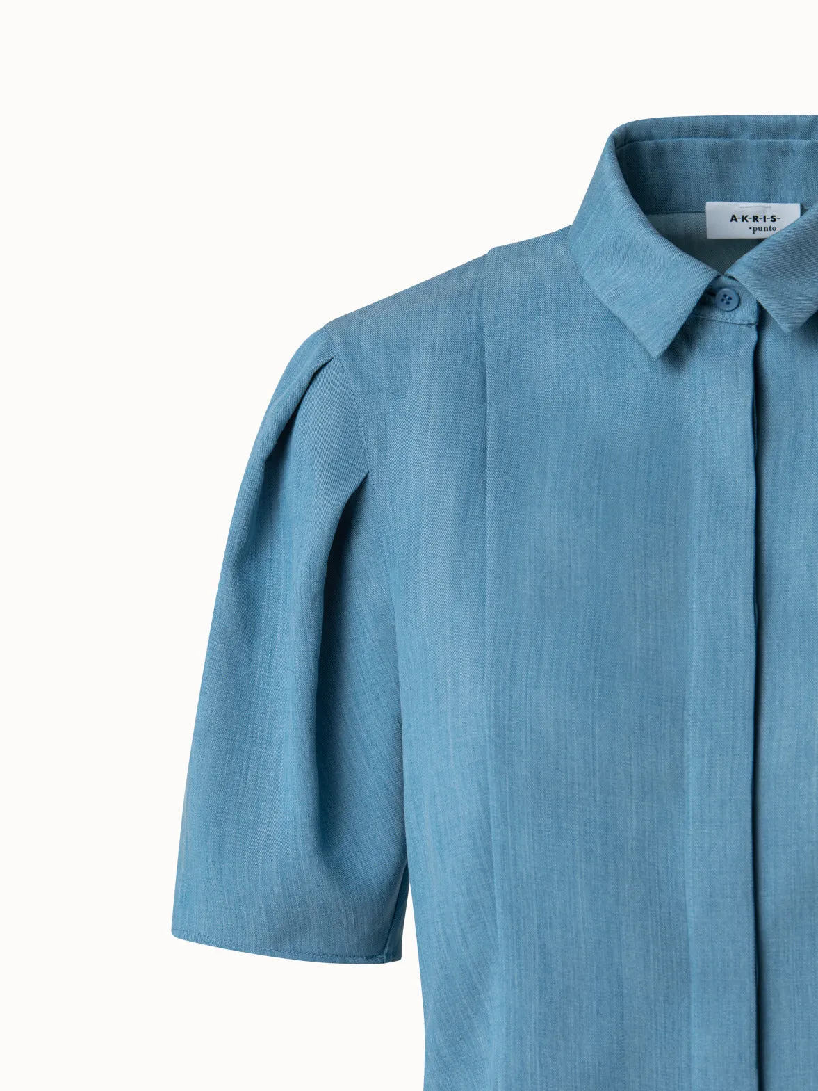 Short Sleeve Washed Viscose Denim Blouse