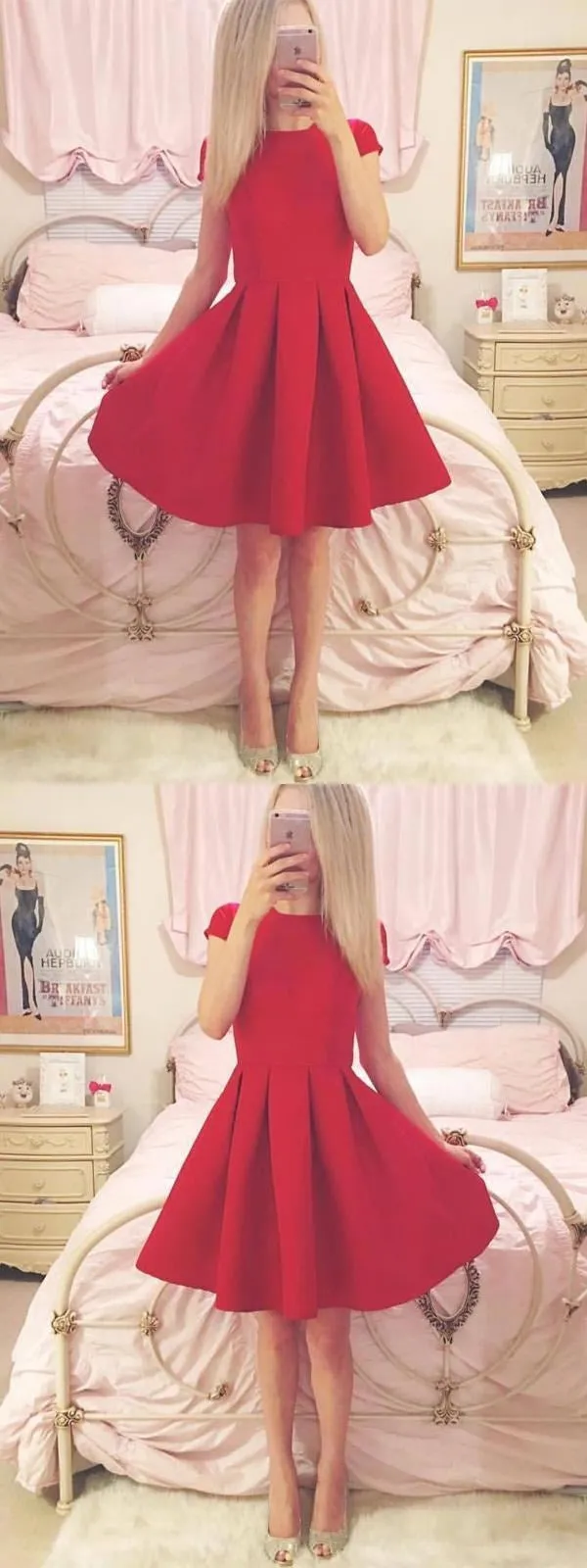 Short Sleeves Simple Cheap Short Red Homecoming Dresses Online, CM534
