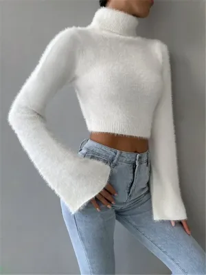 Show Off Fluffy Turtleneck Bell Sleeve Cropped Sweater