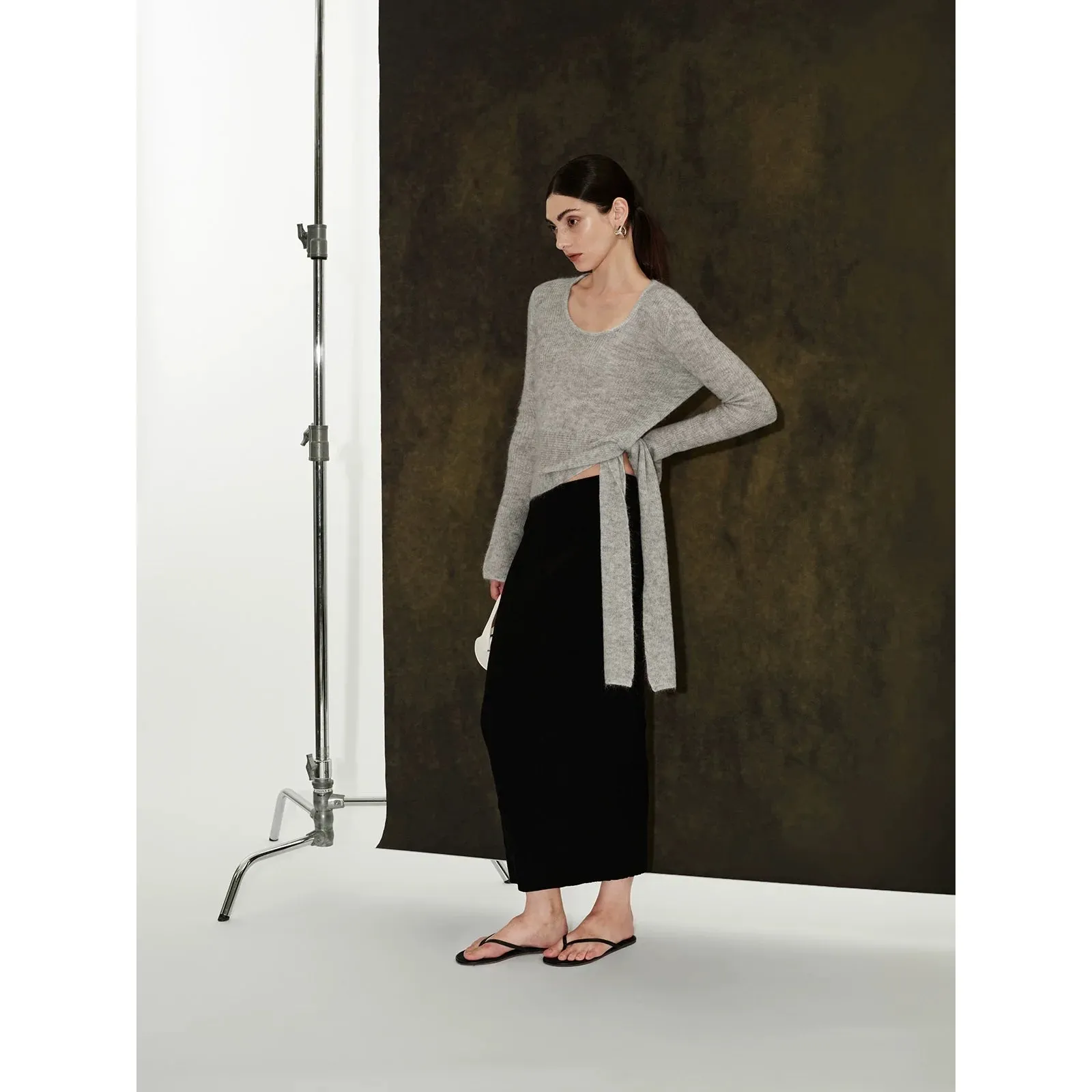 Side Tie Plush Knit Sweater