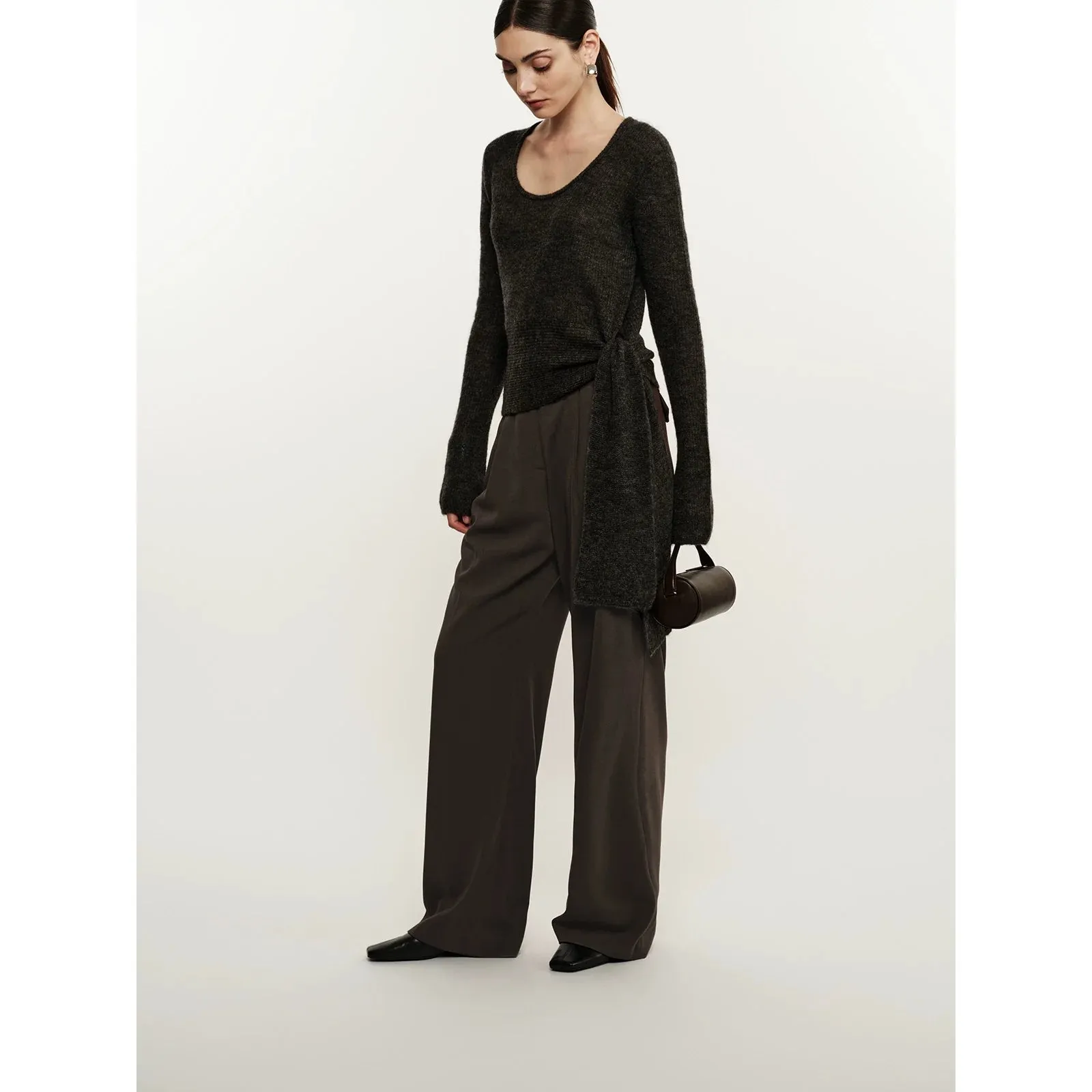 Side Tie Plush Knit Sweater