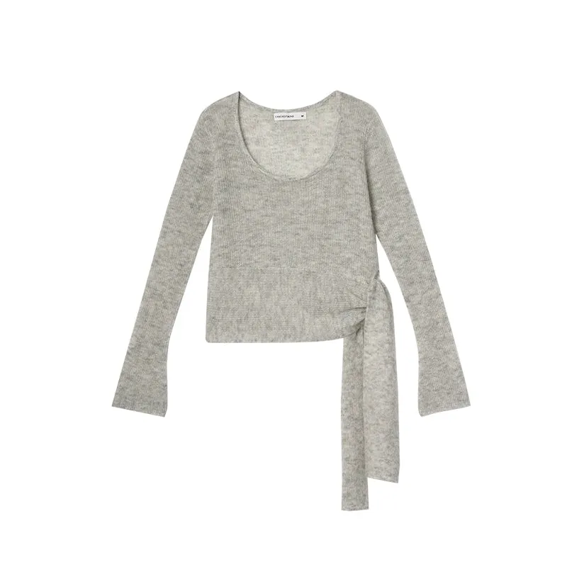 Side Tie Plush Knit Sweater