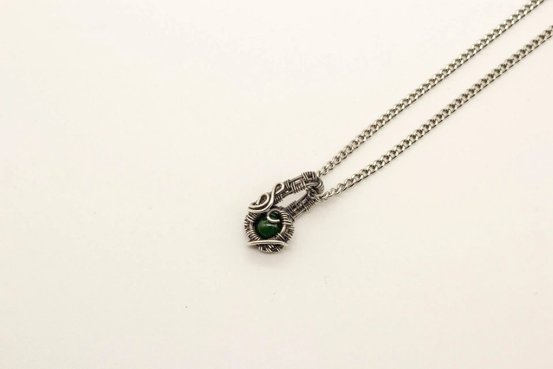Silver Mini Pendant with Dark Green Fused Glass Accent