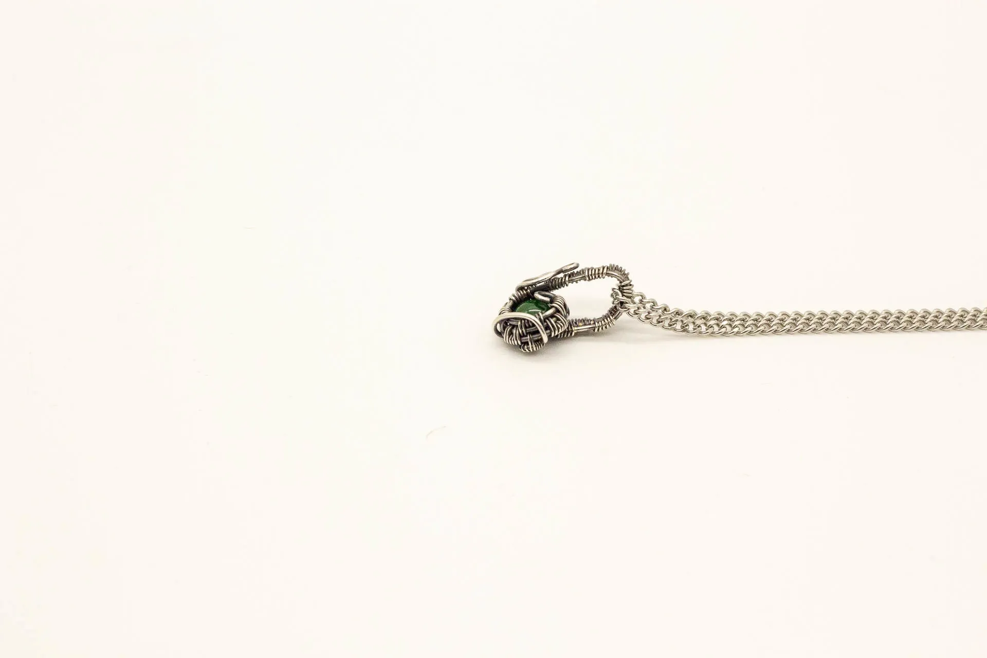 Silver Mini Pendant with Dark Green Fused Glass Accent