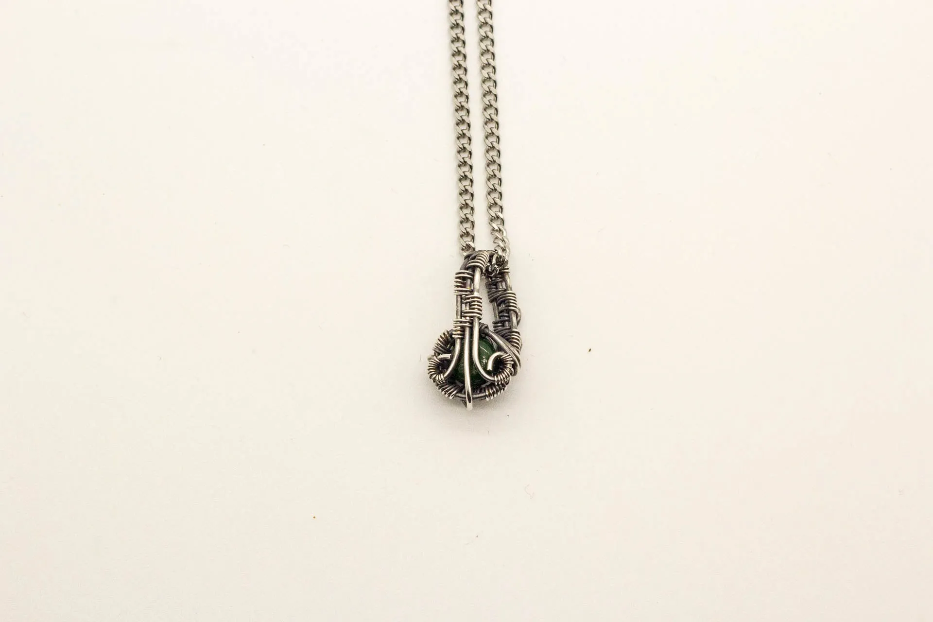 Silver Mini Pendant with Dark Green Fused Glass Accent