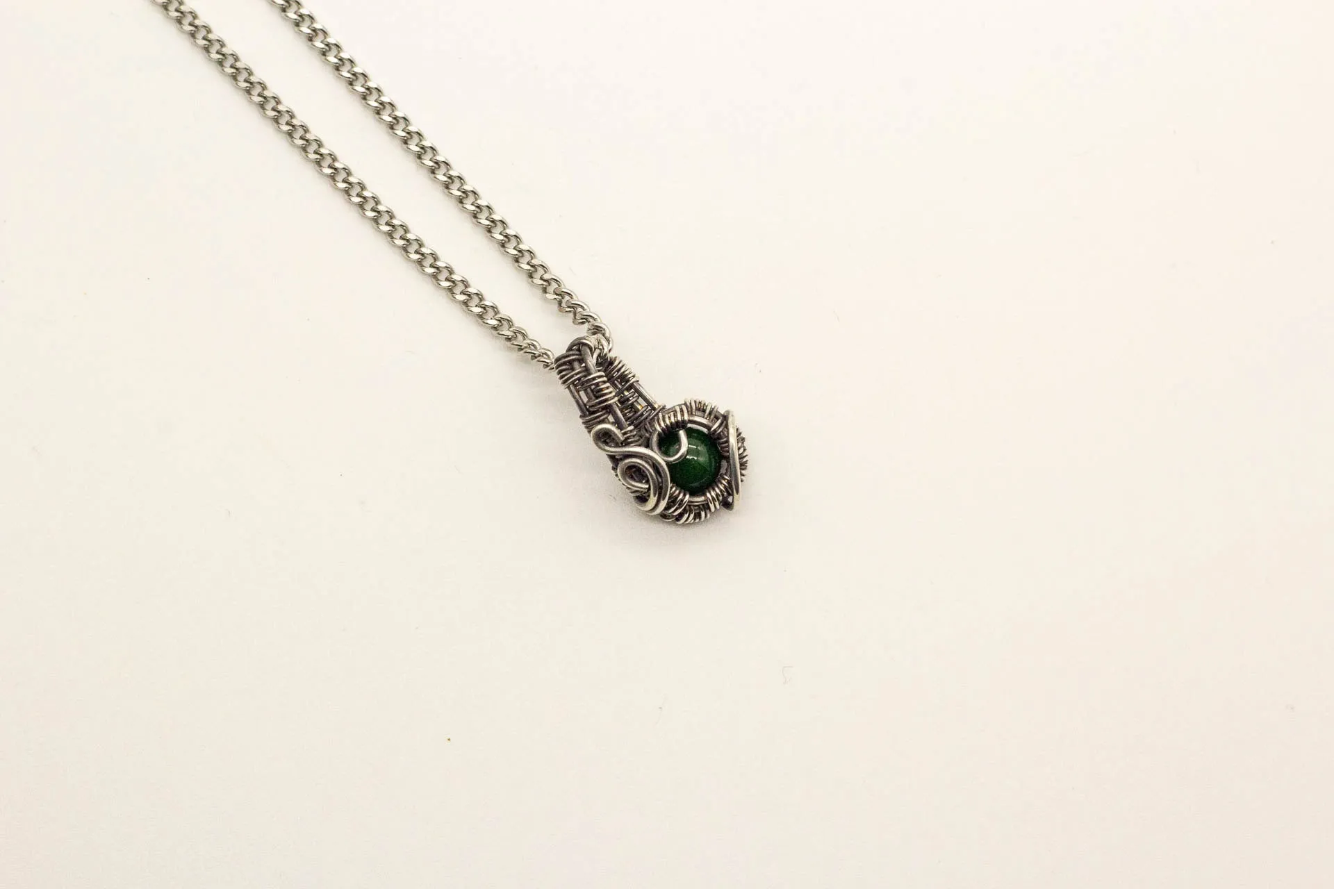 Silver Mini Pendant with Dark Green Fused Glass Accent