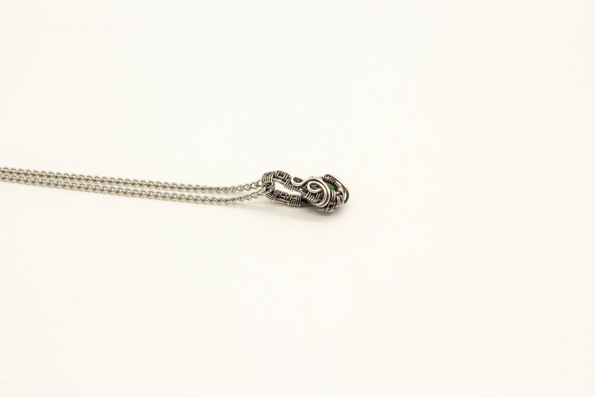 Silver Mini Pendant with Dark Green Fused Glass Accent