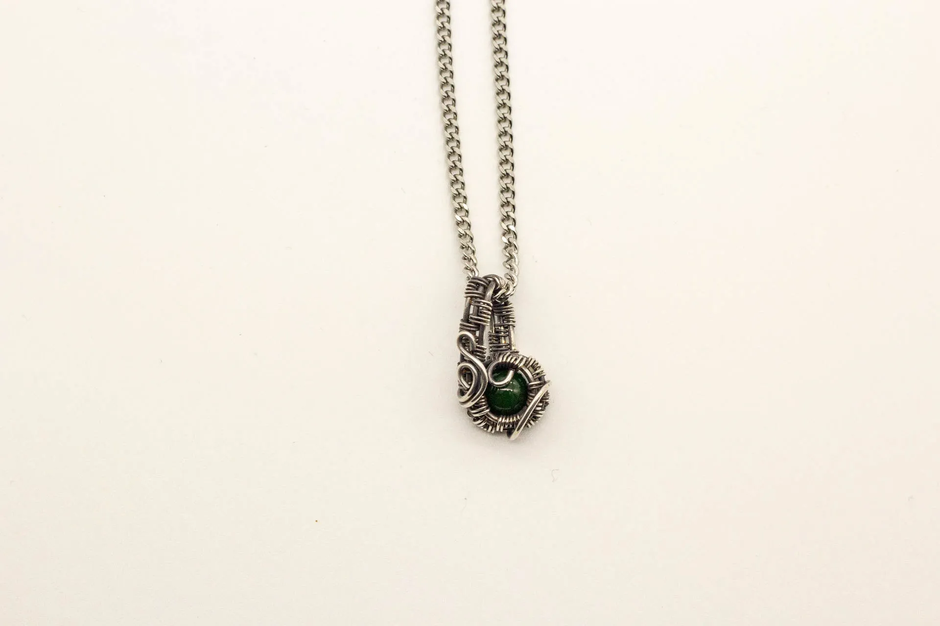 Silver Mini Pendant with Dark Green Fused Glass Accent