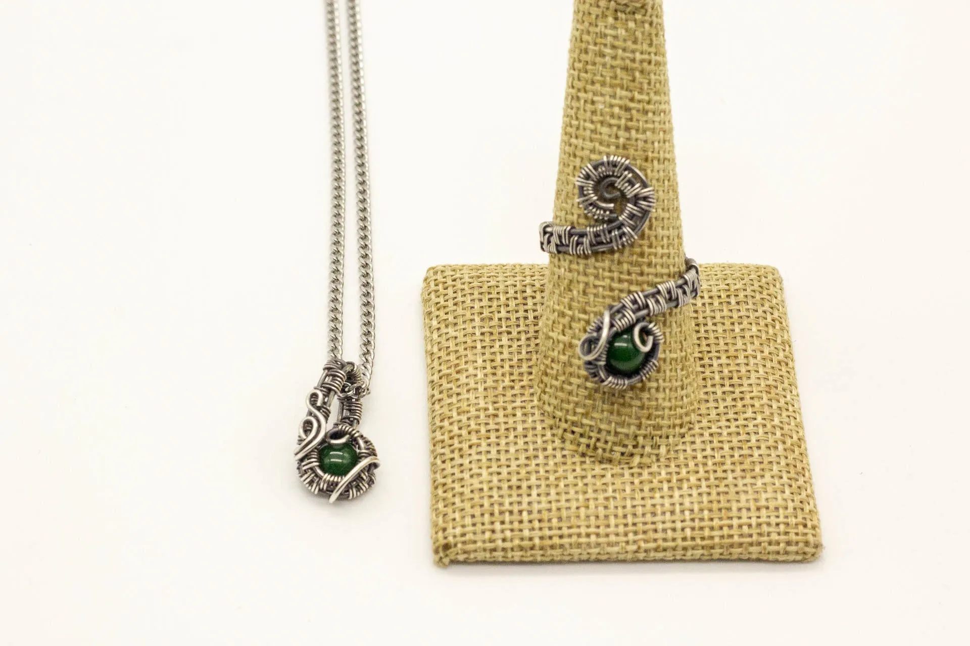 Silver Mini Pendant with Dark Green Fused Glass Accent