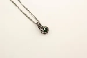 Silver Mini Pendant with Dark Green Fused Glass Accent