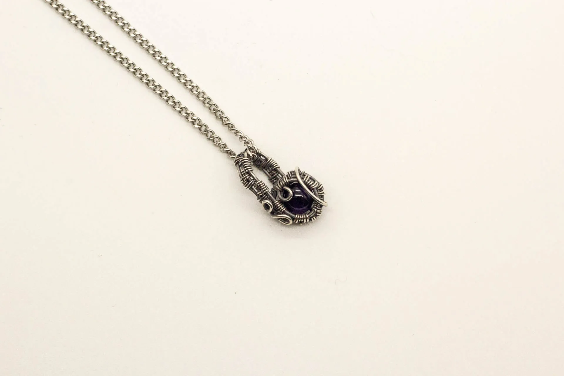 Silver Mini Pendant with Dark Purple Fused Glass Accent