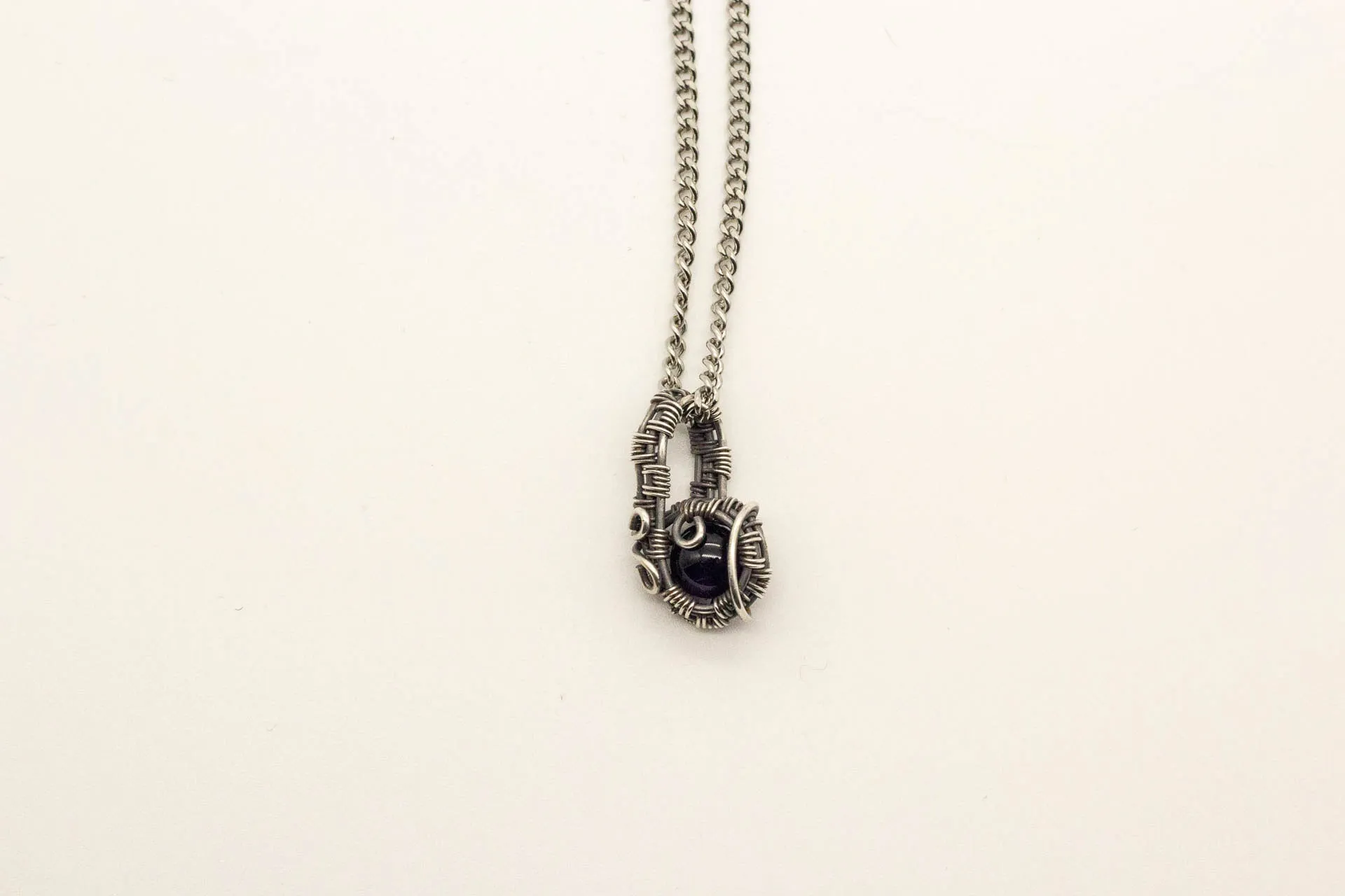 Silver Mini Pendant with Dark Purple Fused Glass Accent