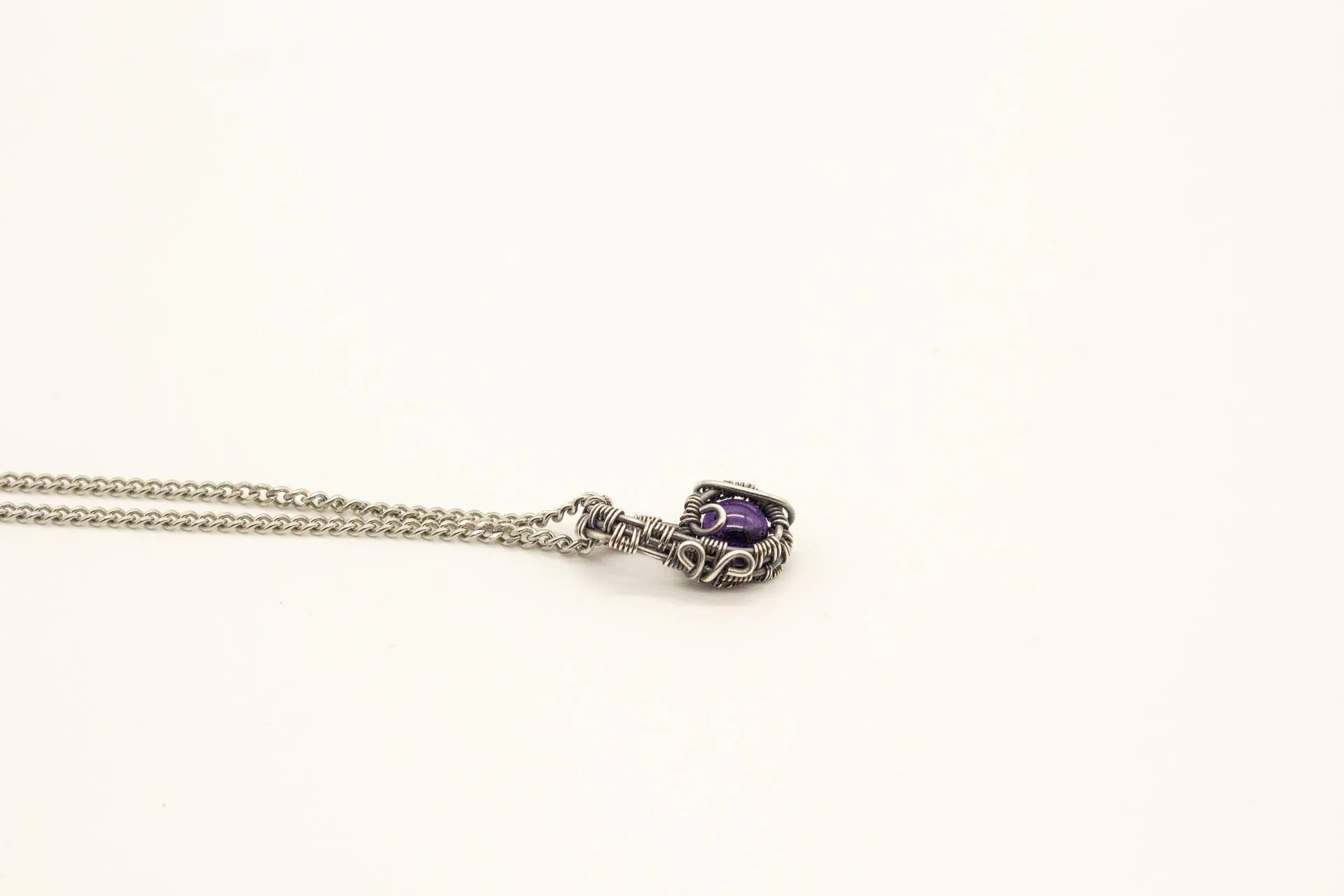 Silver Mini Pendant with Dark Purple Fused Glass Accent