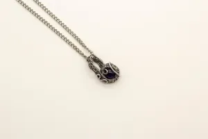 Silver Mini Pendant with Dark Purple Fused Glass Accent