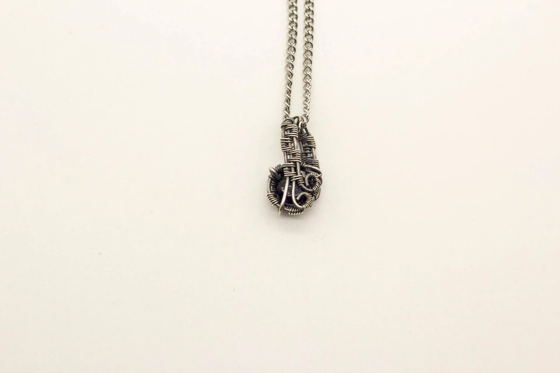 Silver Mini Pendant with Dark Purple Fused Glass Accent