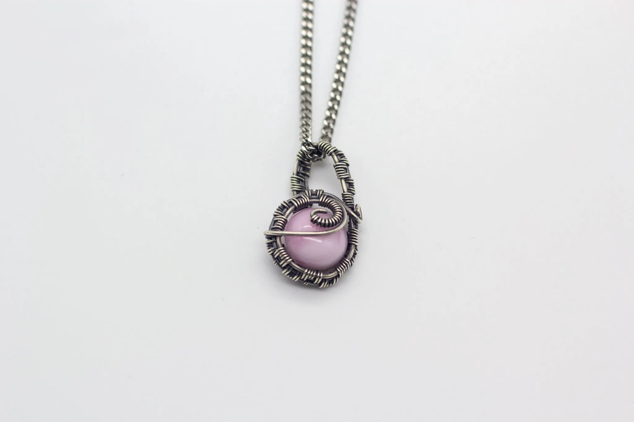 Silver Mini Pendant with Pink Fused Glass Accent