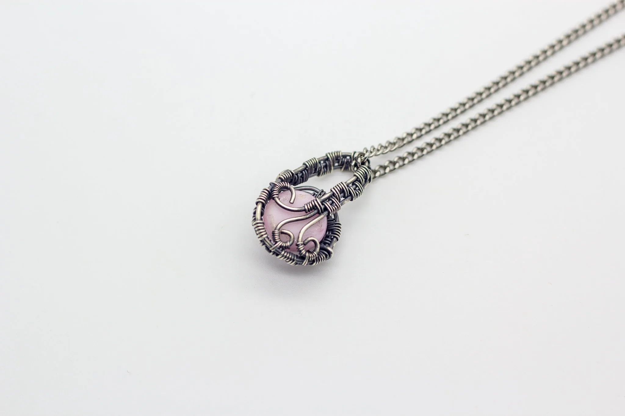 Silver Mini Pendant with Pink Fused Glass Accent