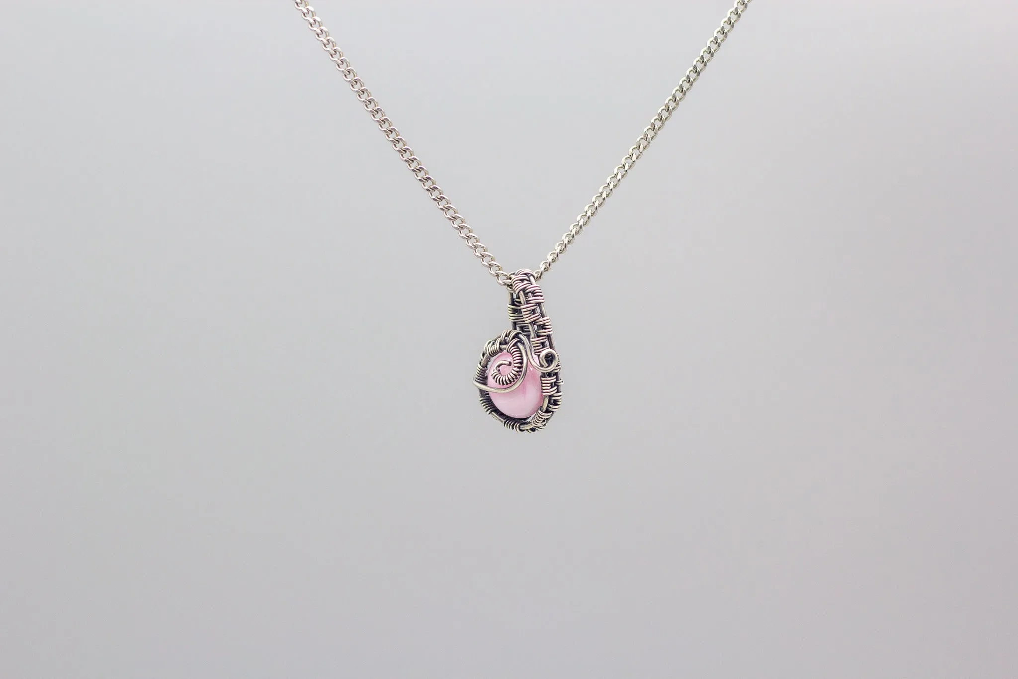 Silver Mini Pendant with Pink Fused Glass Accent