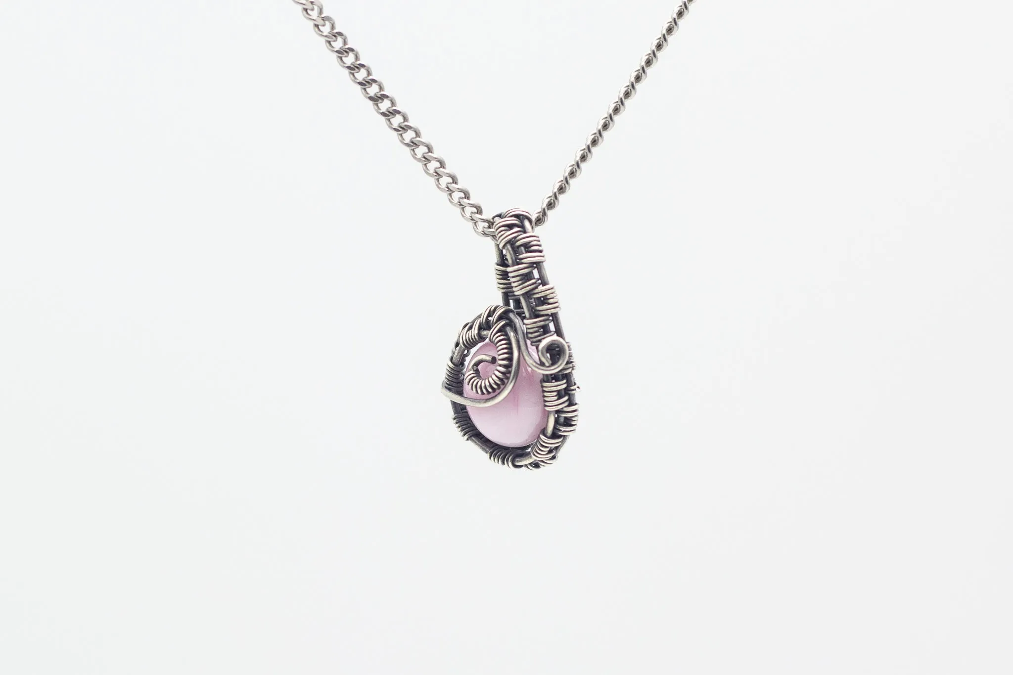 Silver Mini Pendant with Pink Fused Glass Accent