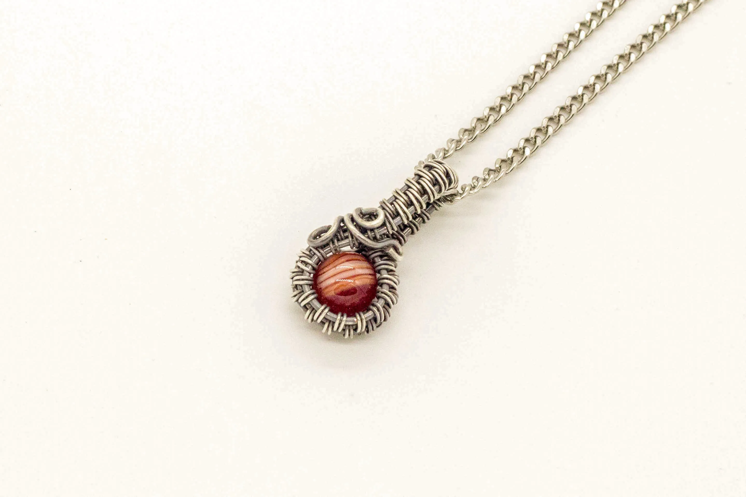 Silver Mini Pendant with Streaked Red Fused Glass Accent