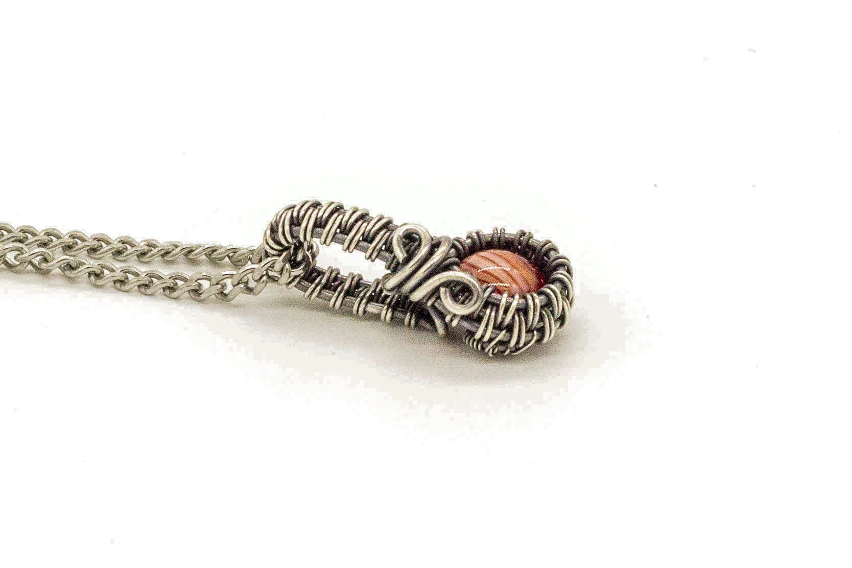 Silver Mini Pendant with Streaked Red Fused Glass Accent