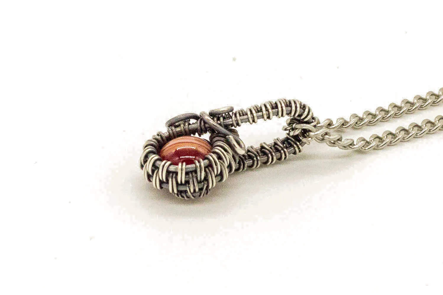 Silver Mini Pendant with Streaked Red Fused Glass Accent