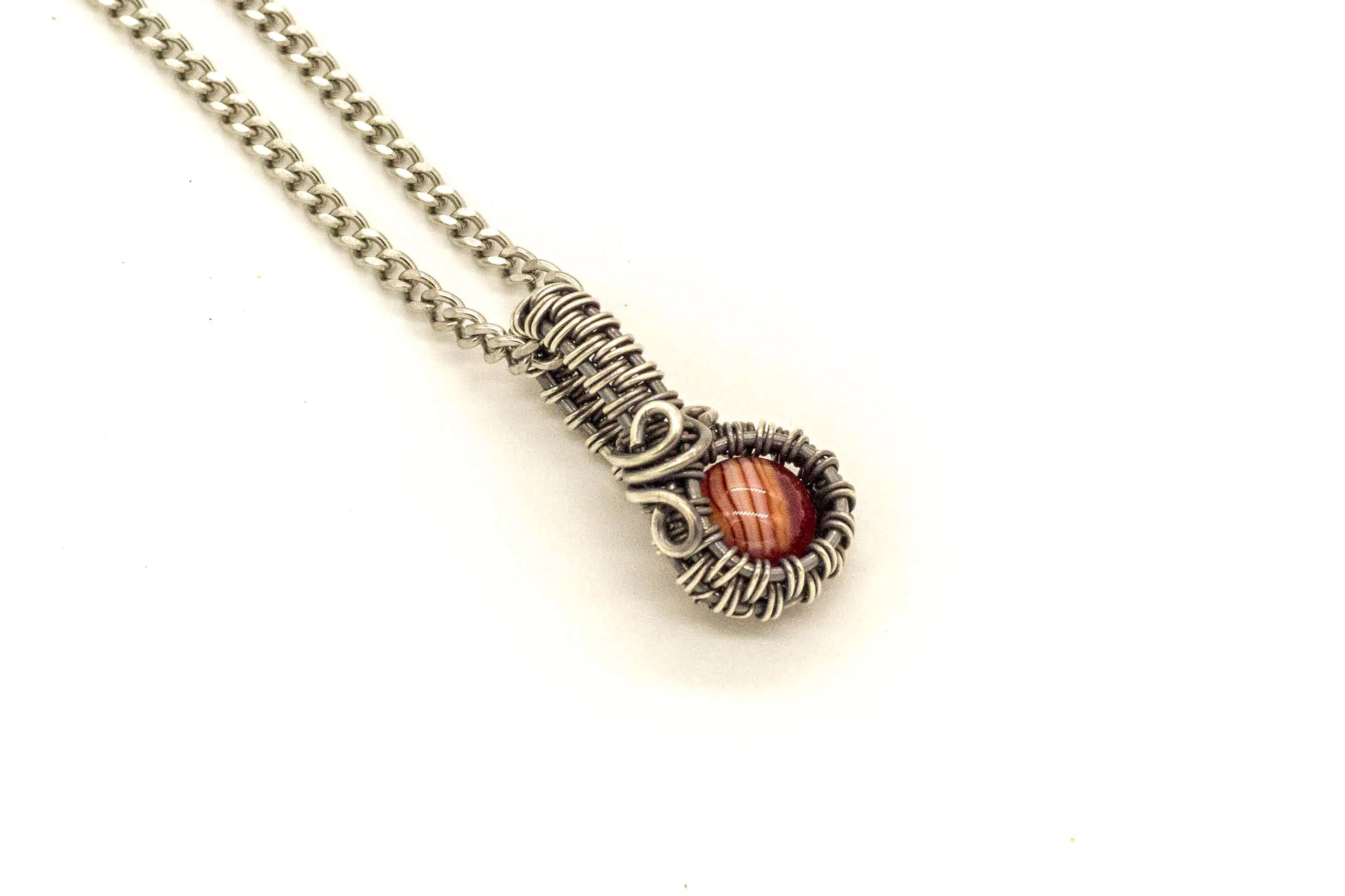 Silver Mini Pendant with Streaked Red Fused Glass Accent