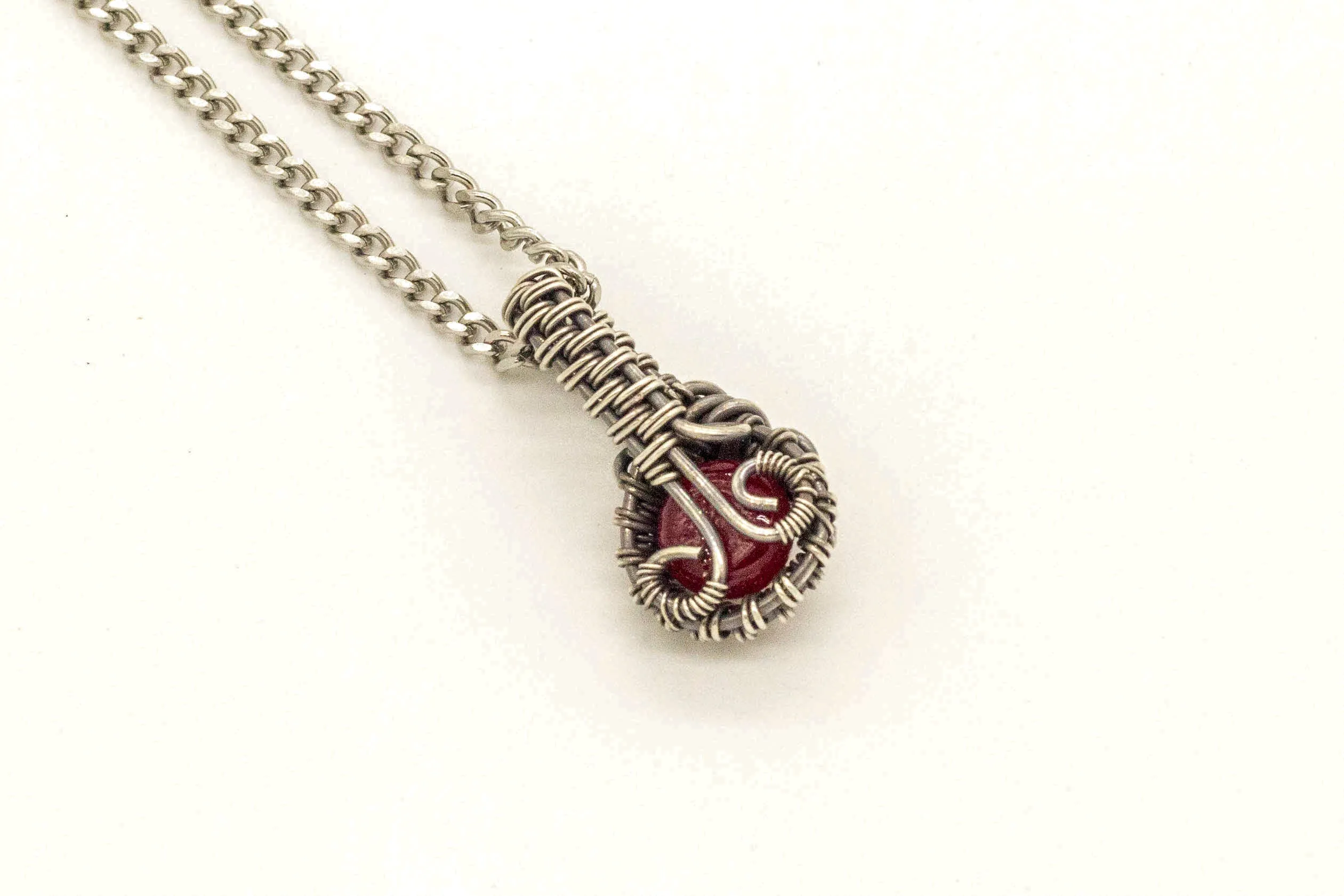 Silver Mini Pendant with Streaked Red Fused Glass Accent