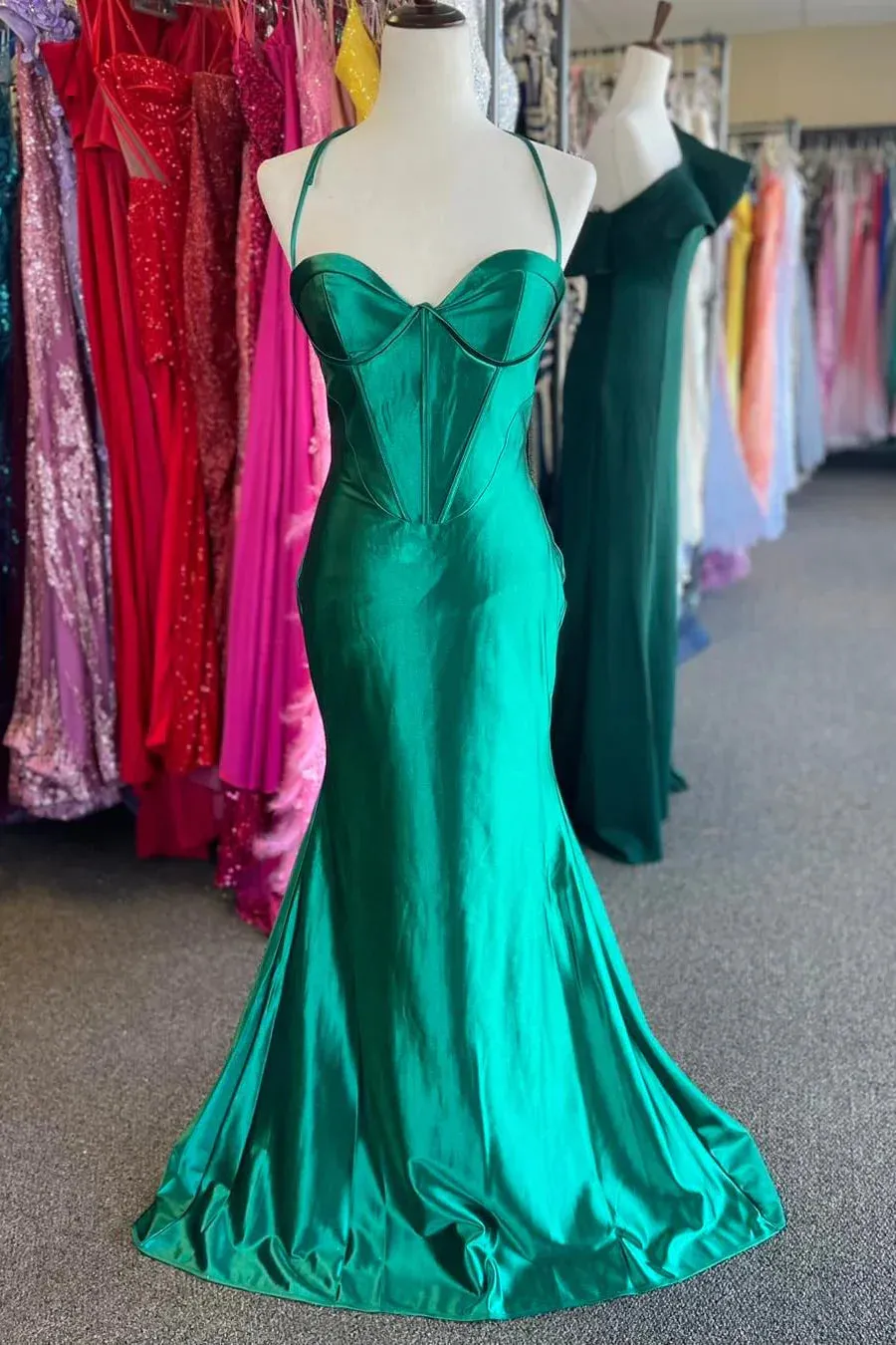 Simple Hot Pink Prom Dresses Satin Mermaid Corset Formal Gown with slit