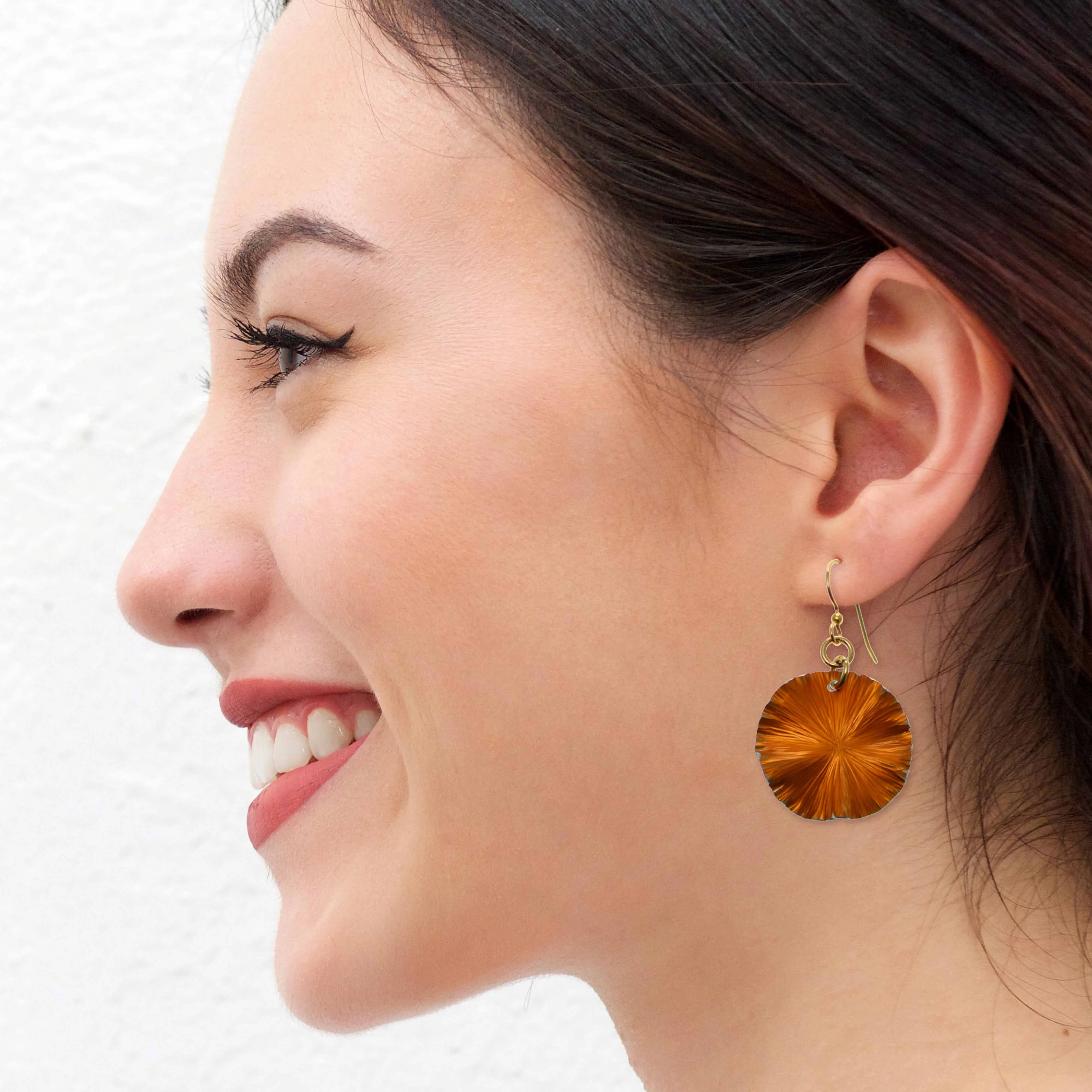 Small Orange Anodized Aluminum Lily Pad Earrings