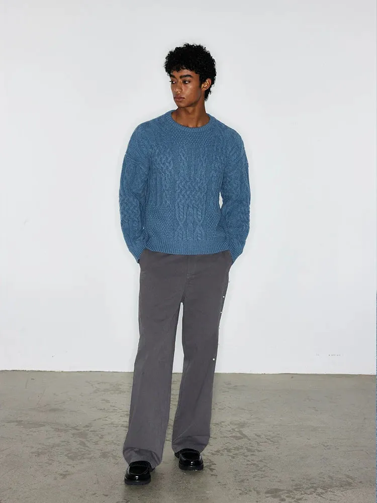Solid Color Cable Knit Sweater