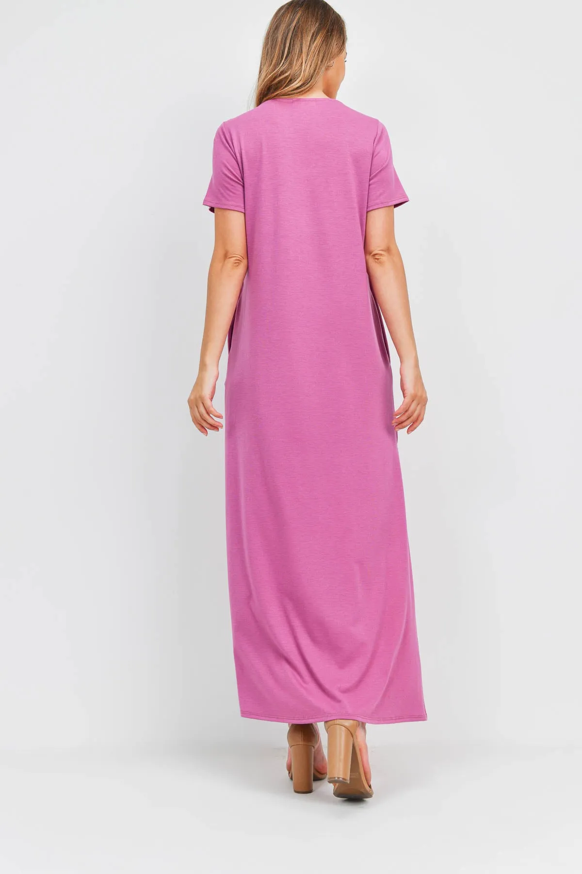 Solid Neck Detail Side Slit Pocket Dress