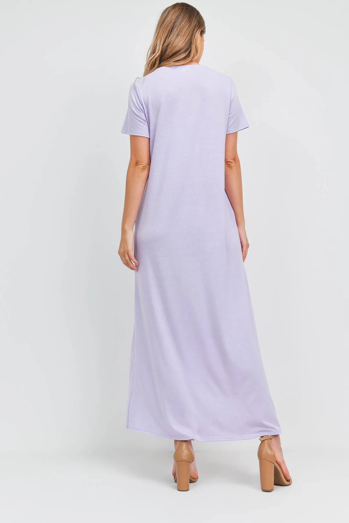 Solid Neck Detail Side Slit Pocket Dress