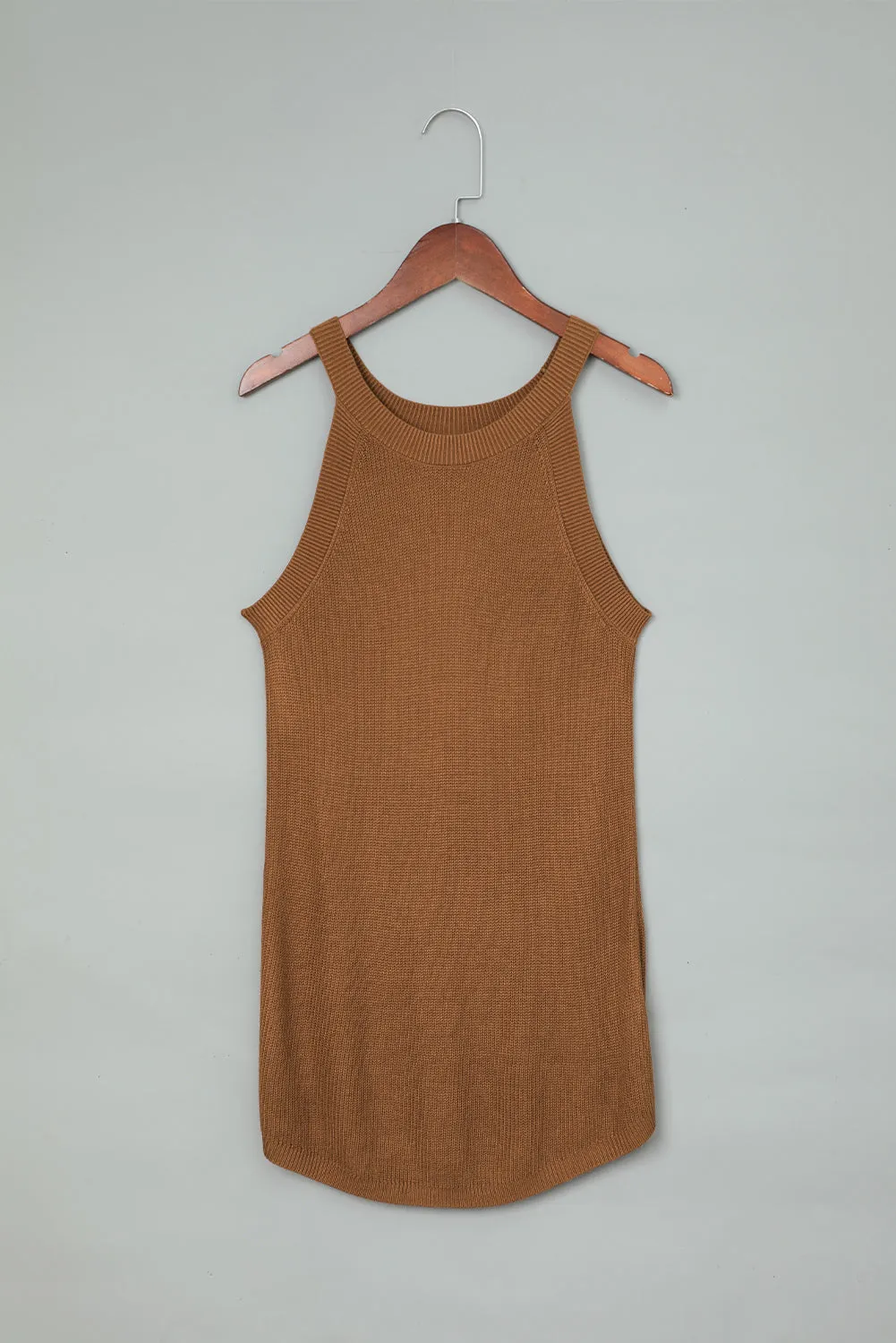 Solid Ribbed Knit Slim-fit Tank