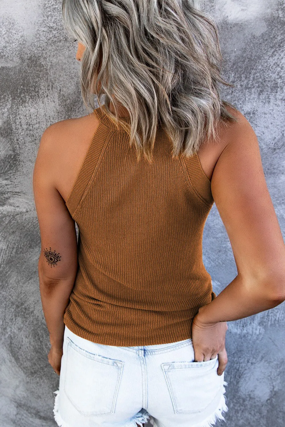 Solid Ribbed Knit Slim-fit Tank