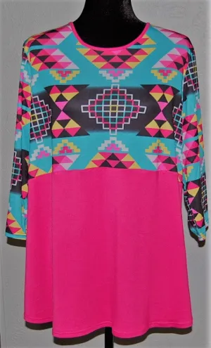 Southern Stitch Bright Pink Bold Aztec Top