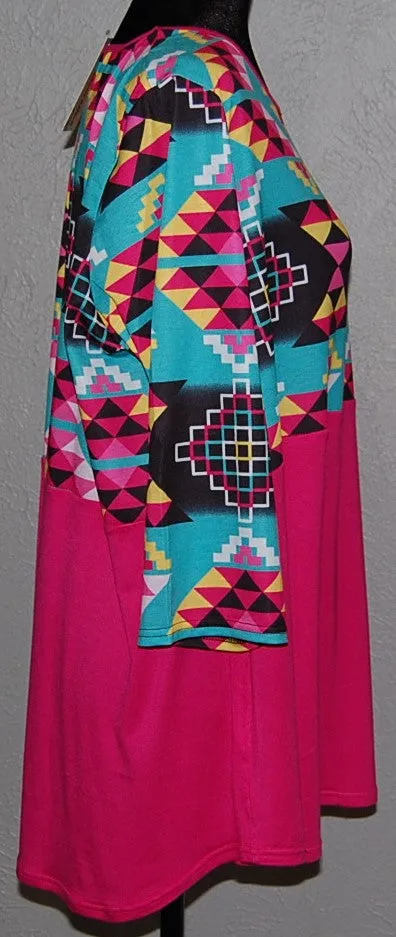 Southern Stitch Bright Pink Bold Aztec Top