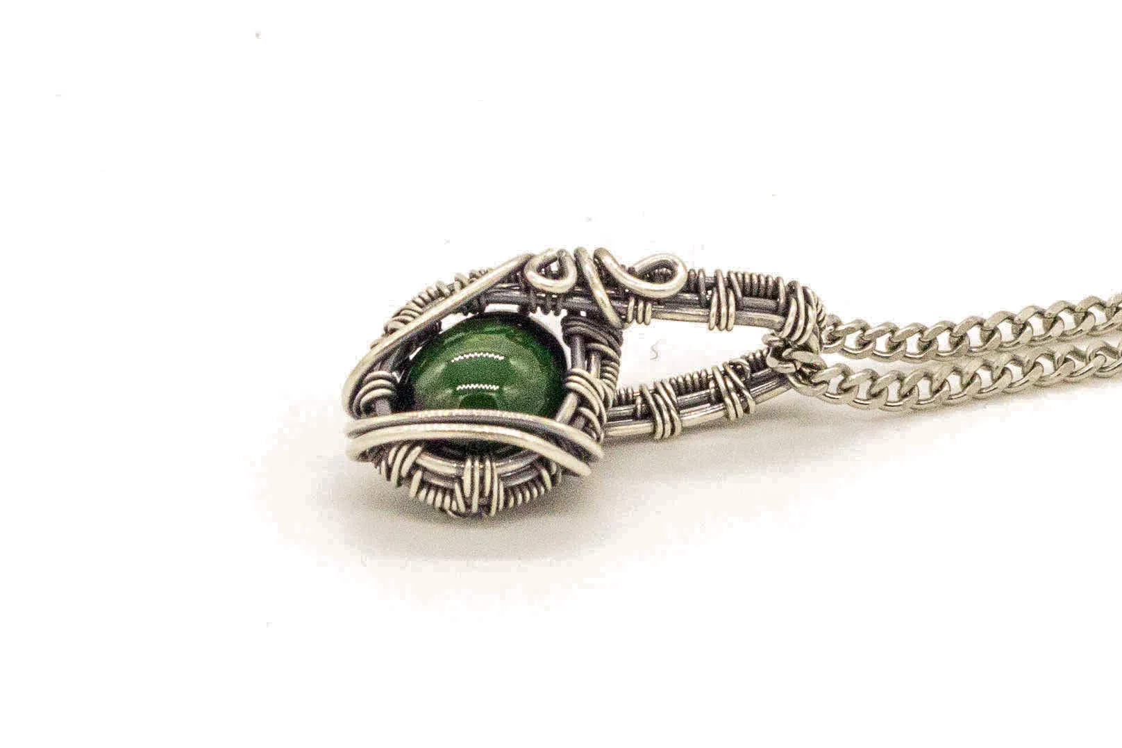 Sterling Silver Mini Pendant with Dark Green Accent