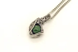 Sterling Silver Mini Pendant with Dark Green Accent