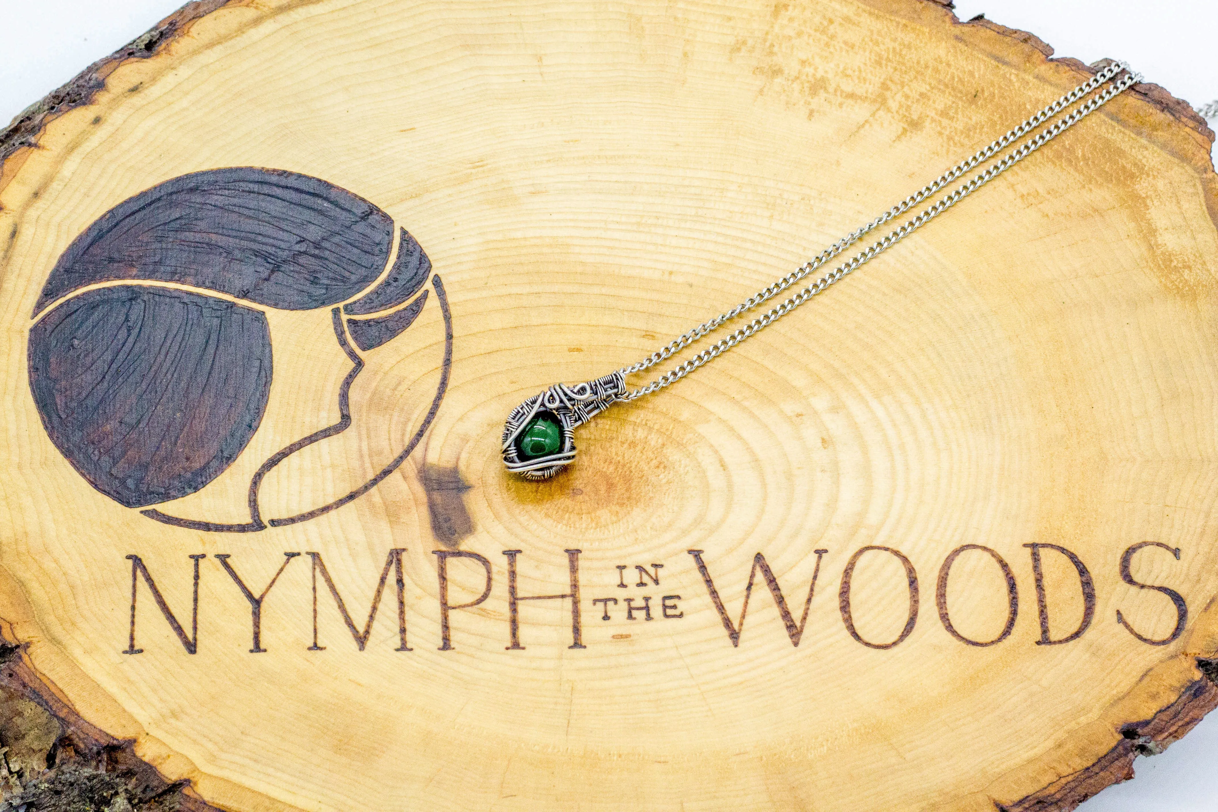 Sterling Silver Mini Pendant with Dark Green Accent