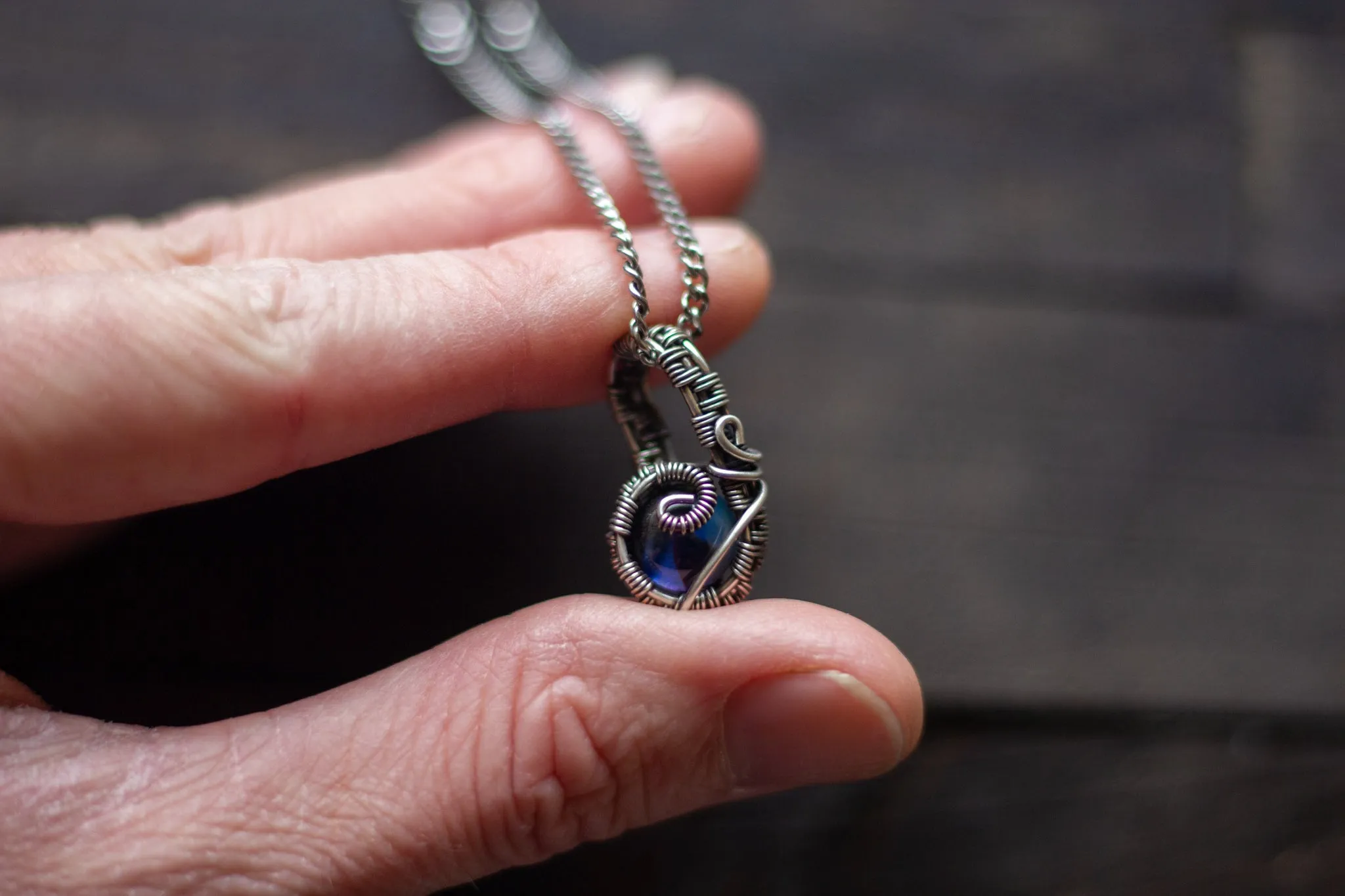 Sterling Silver Mini Pendant with Deep Blue Fused Glass Accent